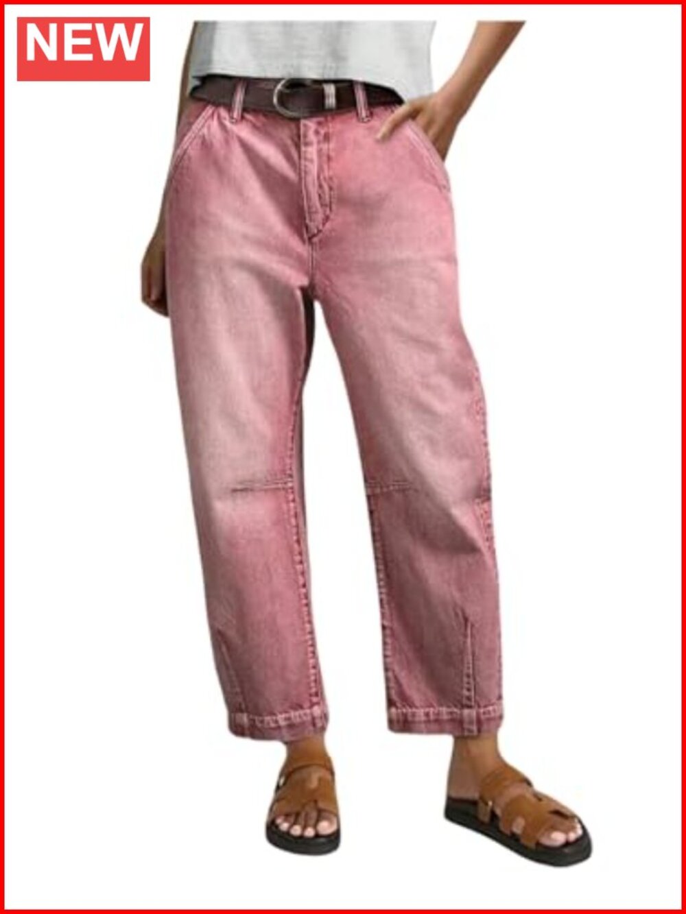 Cropped Barrel Jeans Denim Pants with Pockets Stretch Comfort